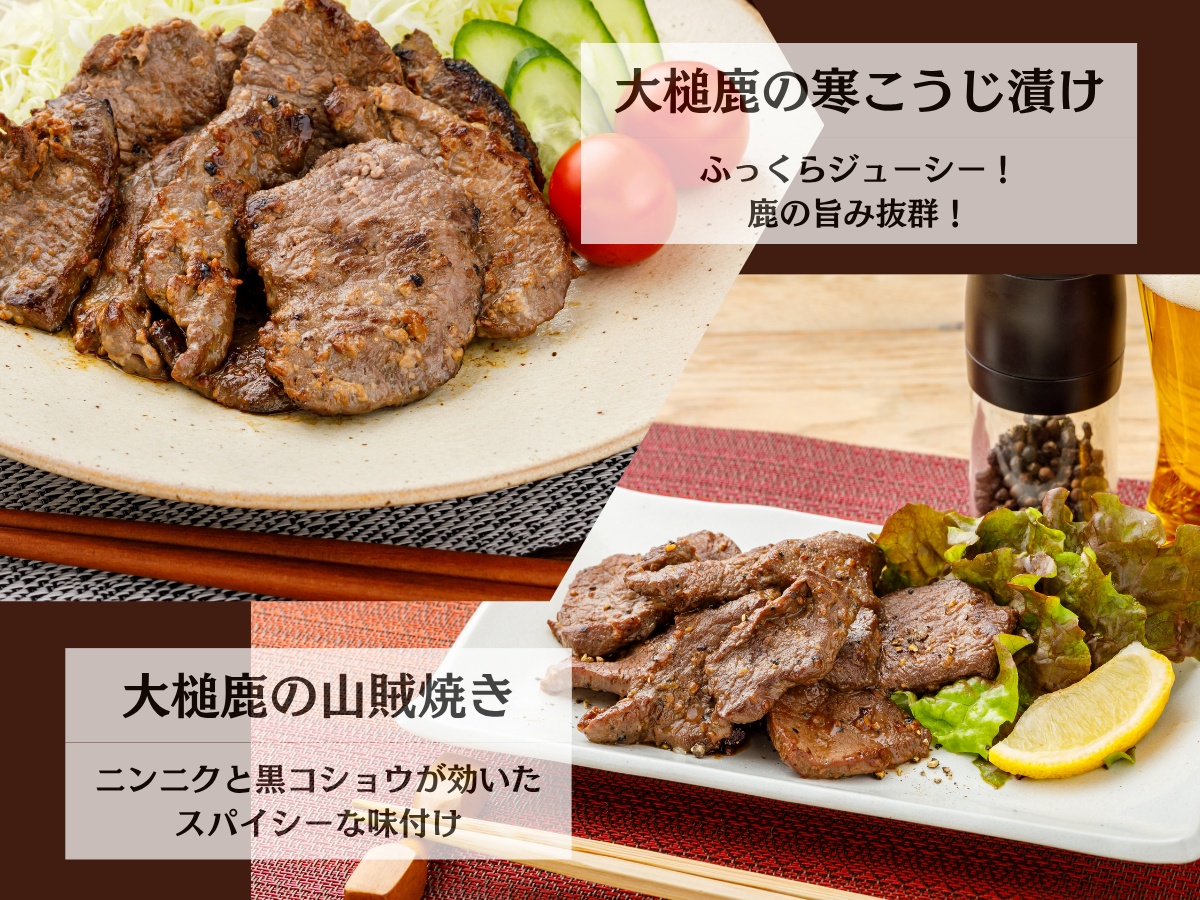 鹿肉初心者向け】焼くだけ簡単！味付鹿肉2種詰め合わせ（大槌鹿の寒